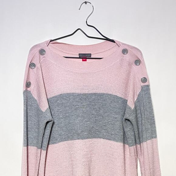 Vince Camuto Sweater Womens Medium Pink Gray Color Block Knit Pullover Baggy - Picture 9 of 14